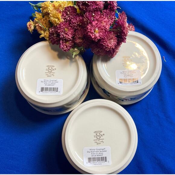 Lenox Winter Greetings Dip Serving Bowls (3) 4.5x2.5" Cardinal New Without Box - Picture 4 of 9